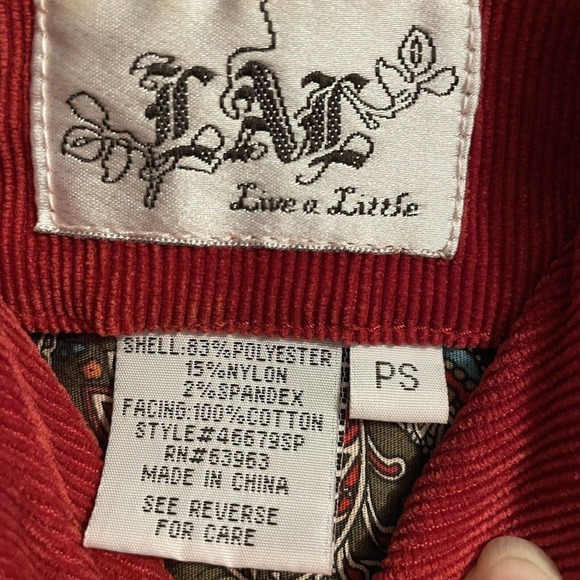 LAL Live A Little Corduroy Jacket Blazer Red Size PS Lightweight Classic… - Picture 8 of 9